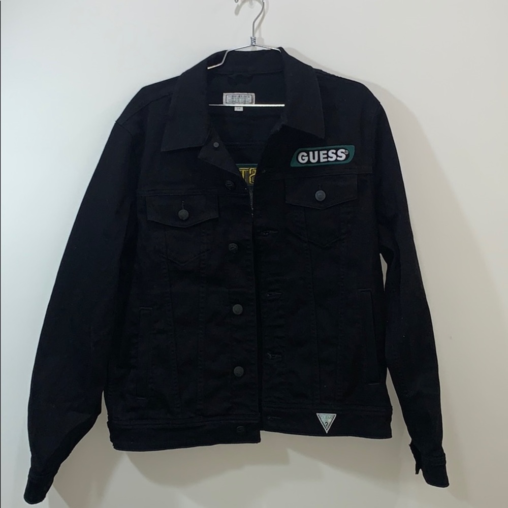 Guess black denim jacket size large